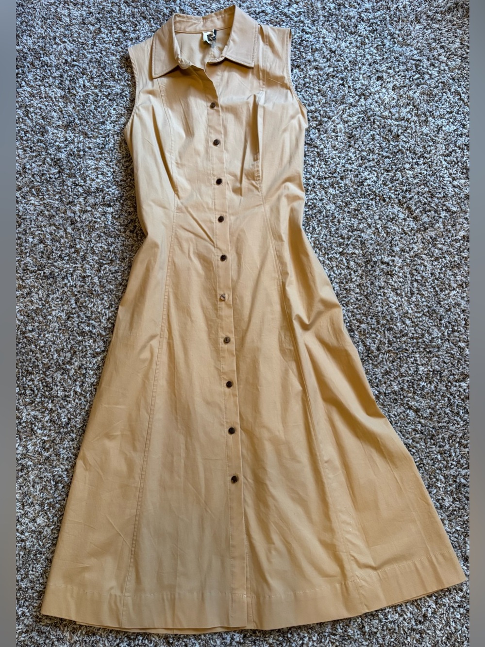 Anne Klein Sleeveless Button-Front Midi Sundress  in Camel